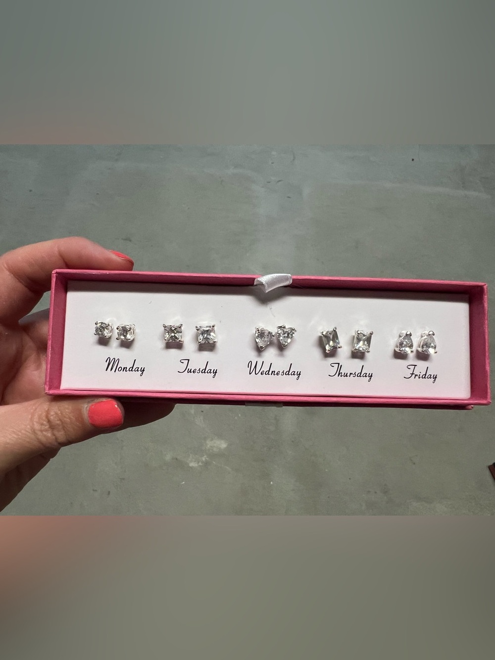 Silver Rhinestone Stud Earring Set - Clear Crystal 5-Pair